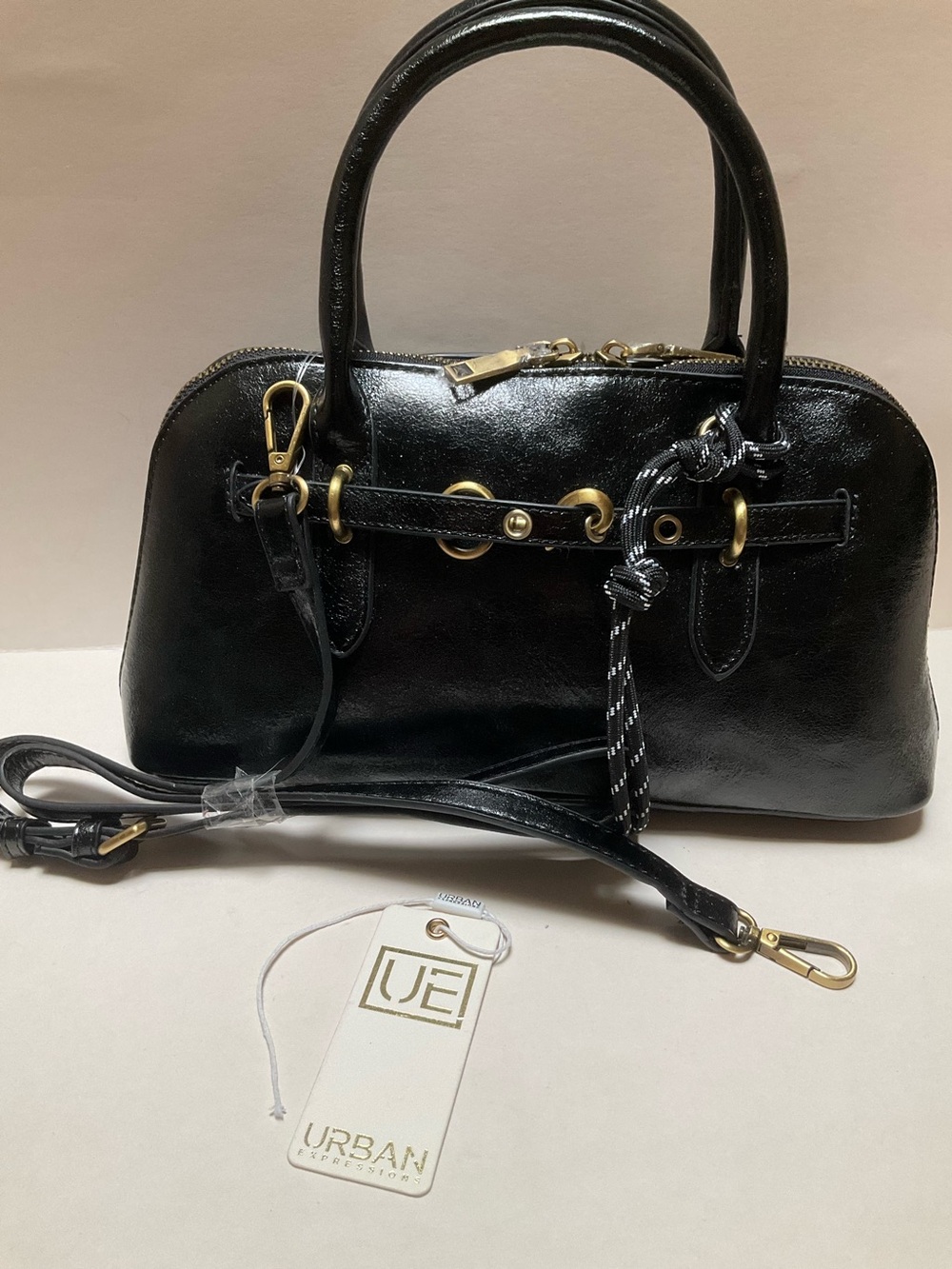 NEW** Urban Expressions Black Dome Satchel Crossbody with Gold Hardware